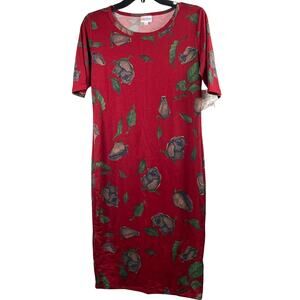 LuLaRoe Julia Dress Women's Size Small Roses Print Casual Fitted Dress Red
